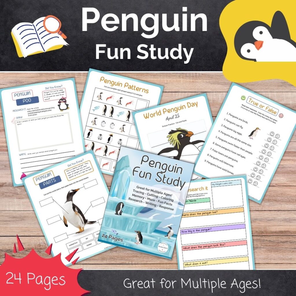 penguin fun study with a preview of 7 pages from printable with a penguin waving